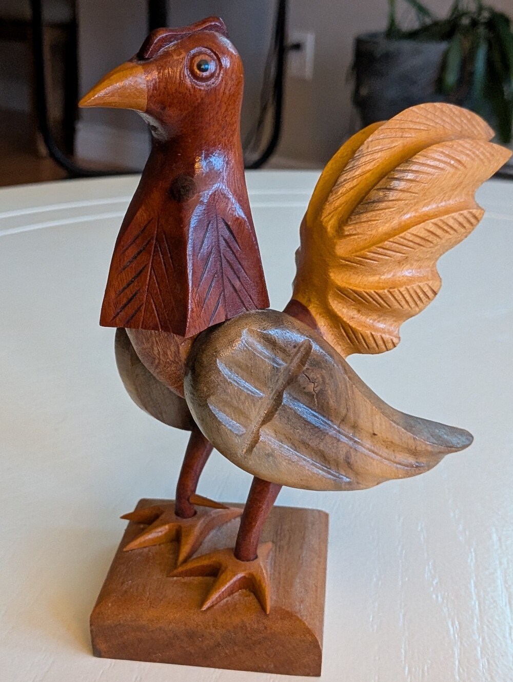 Vintage Wooden Rooster Chicken Bird Hand Carved Folk Art Country Cottage